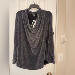 Grace the perfect fit Long Sleeve Silver Black Metallic Blouse 1X
